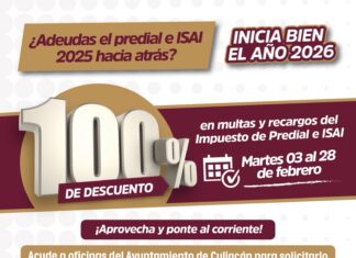 Culiacán impulsa economía local con 100% descuento en multas de Predial e ISAI
