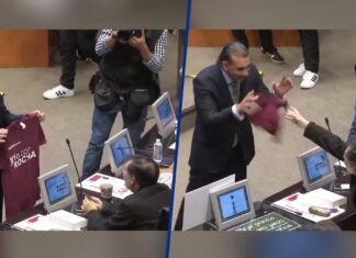 Tensión en el Senado: Noroña rechaza a manotazos playera de apoyo a Rubén Rocha Moya en pleno debate por citatorios de la FGR